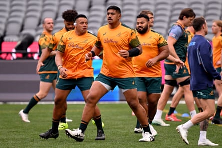 Wallabies player Will Skelton stretches
