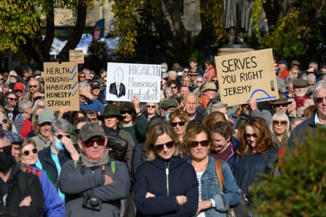 Protesters during a stop the stadium rally in Hobart on Saturday 13 May.