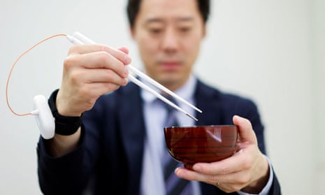 The chopsticks can enhance food taste using an electrical stimulation waveform developed by Kirin and Meiji University's School of Science and Technology 