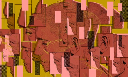 Nicole Rifkin’s collage image of a person’s head fragmented, to illustrate a story about AI translation