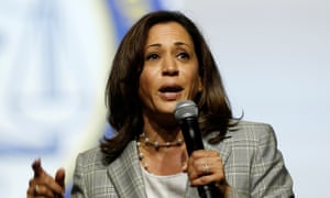 Senator Kamala Harris addresses the audience in Detroit.