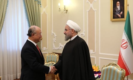Rouhani meets the International Atomic Energy Agency director, Yukiya Amano, in Tehran.