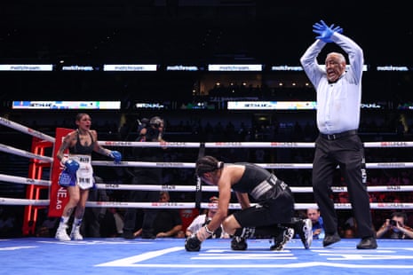 Ramla Ali is counted out in the eighth round of Saturday's fight.
