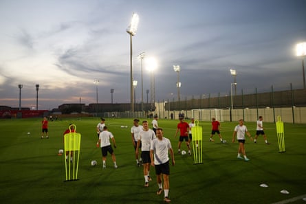 Denmark’s Christian Eriksen with teammates during training on Tuesday.