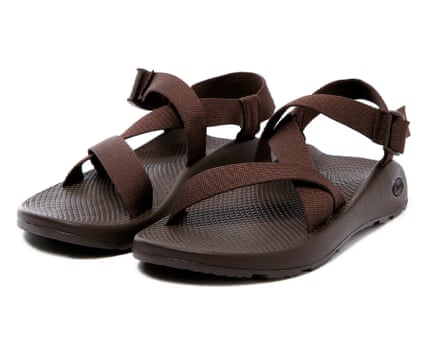 A pair of strappy Chaco Men’s Sandals in brown.
