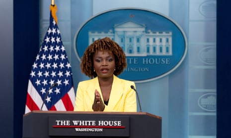 White House press secretary Karine Jean-Pierre speaks during a briefing at the White House, Monday, April 1, 2024, in Washington.