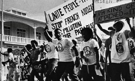 The Against Testing on Mururoa (ATOM) committee protests on the streets of Suva, Fiji, in the 1970s