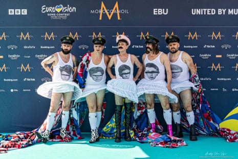 Croatia's entrant Lets 3 at the Eurovision song contest 2023 opening “Turquoise carpet” event.