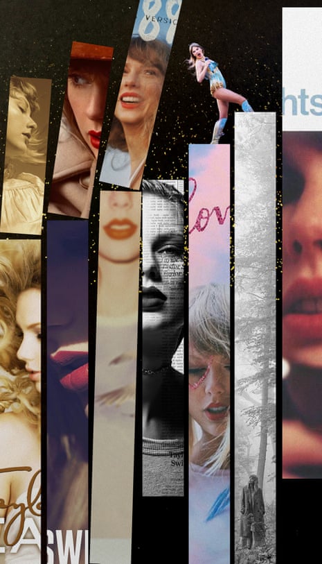 Swift walking up a bar graph of her record sales