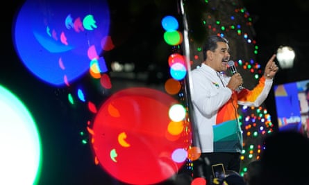 President Nicolás Maduro speaks to pro-government supporters after a referendum regarding Venezuela’s claim to Essequibo, a region administered and controlled by Guyana