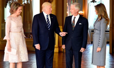 Queen Mathilde of Belgium, Donald Trump, King Philippe and Melania Trump at the Royal Palace in Brussels on Wednesday.