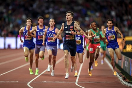Jakob Ingebrigtsen wins the 5,000m final at the Ultimate Championships in Budapest.