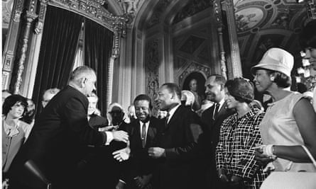 Lyndon Johnson meets Martin Luther King at the signing of the Voting Rights Act of 1965.
