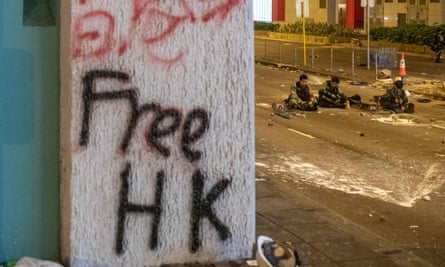 Pro-democracy graffiti in Hong Kong after clashes with police