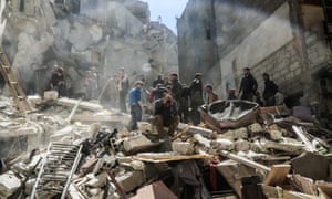 A man mourns as members of the White Helmets and other people search for survivors after a reported airstrike in Saqba.