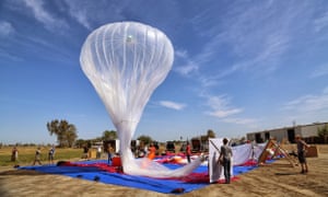 A Project Loon balloon being inflated. The Google balloons, which beam down high-speed internet, are aimed at bringing access to developing nations.