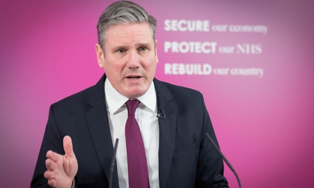 The Labour leader, Keir Starmer, delivers a virtual speech at Labour’s headquarters in central London. 