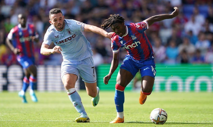 Aston Villa's John McGinn (left) tries to catch up with Eberechi Eze during a fine display by the Crystal Palace player.