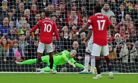 Manchester United's Marcus Rashford scores their second goal.