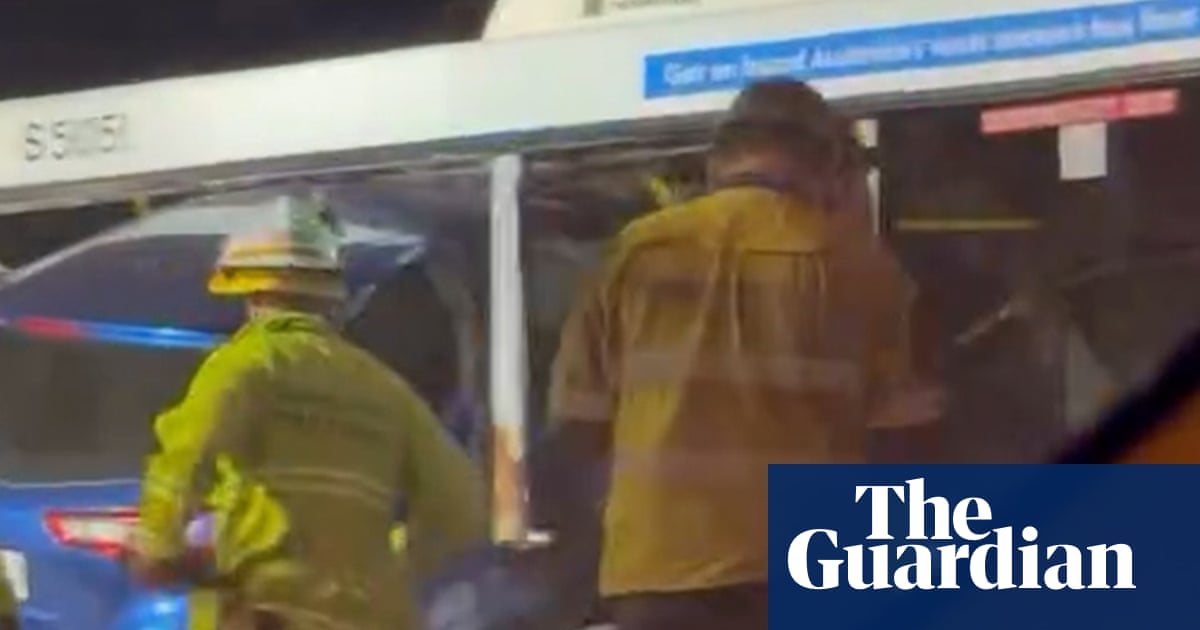 ‘A car in the bus!’: Toyota becomes airborne and then wedged in side of Brisbane bus