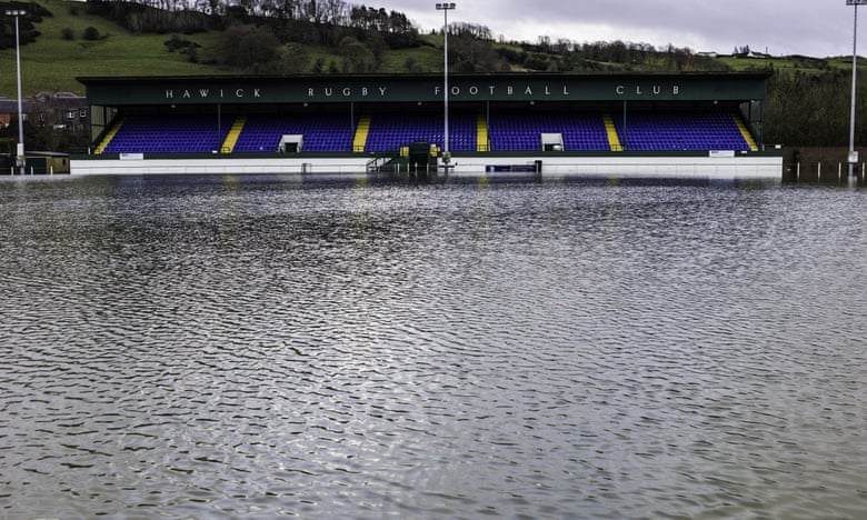 Floods in Hawick, the morning after, in Scotland.