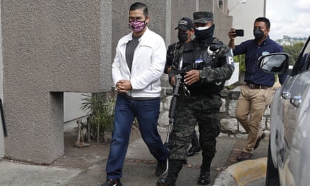 Roberto David Castillo escorted by penitentiary police to hear the verdict by the Honduras supreme court for murder of Berta Cáceres.