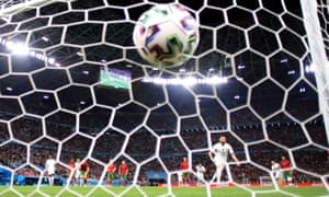 Karim Benzema of France scores their side’s first goal from the penalty spot.
