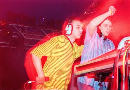 Karl Hyde and Darren Emerson at the Essential festival, Brighton, 1996