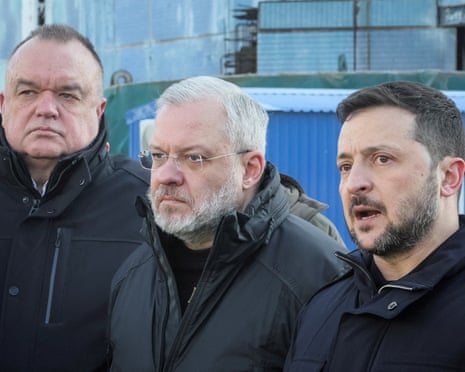 Head of Ukraine’s state nuclear power company Energoatom Petro Kotin, energy minister German Galushchenko, and Ukraine’s president Volodymyr Zelenskyy visit the Khmelnytskyi Nuclear Power Plant amid Russia’s attack on Ukraine, near the town of Netishyn, in Khmelnytskyi region, Ukraine in February.