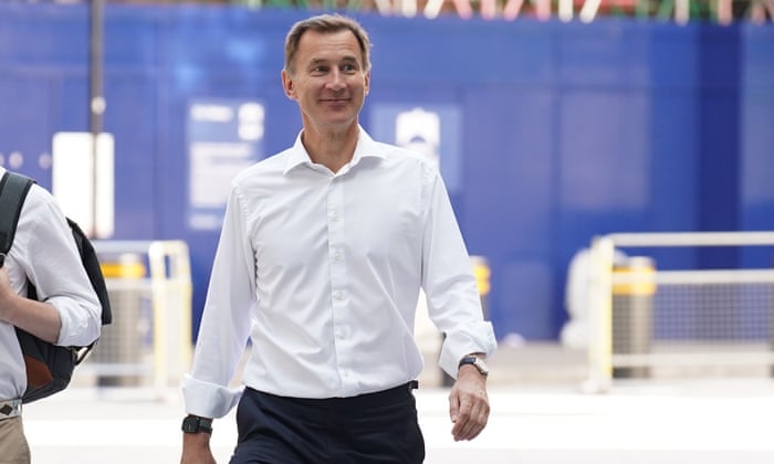 Hunt arriving at BBC Broadcasting House in London this morning
