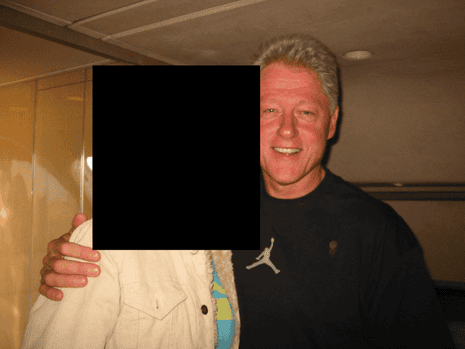 Bill Clinton in a partially redacted photo released by the Department of Justice.