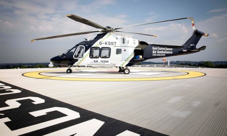 A Kent, Surrey and Sussex air ambulance arrives at King’s College hospital.