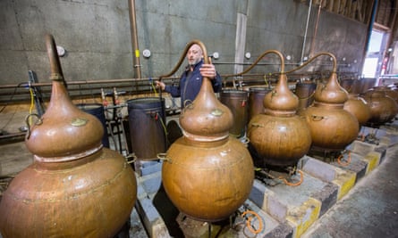 The bulbous copper vats of the English Spirit Distillery in Great Yeldham, Essex