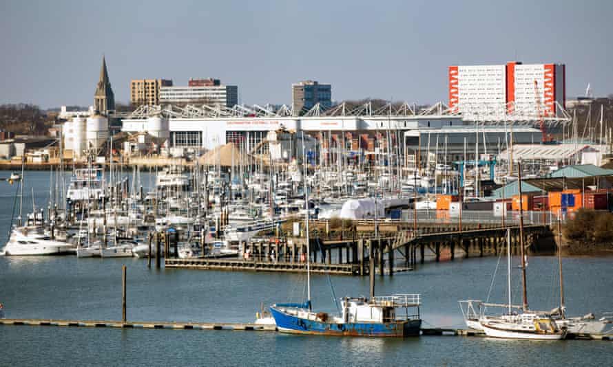 St Mary’s Stadium, seen from across the river Itchen.