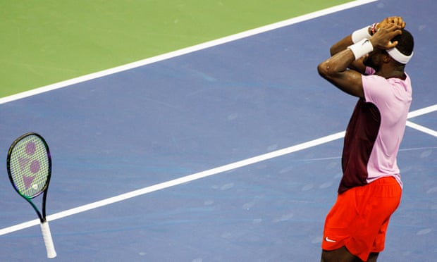 Frances Tiafoe celebrates his emotional victory over Rafael Nadal