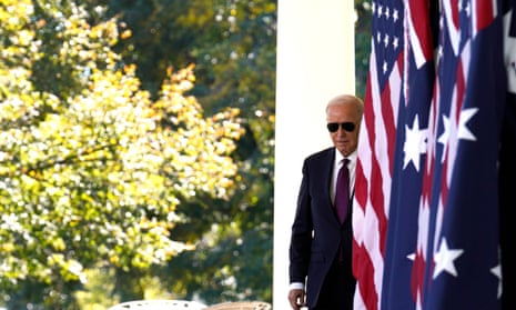 Joe Biden arrives for a press conference with Australia’s Prime Minister Anthony Albanese at the White House on 25 October.