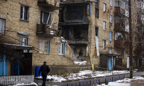 A view of a destroyed building in Bucha, Kyiv oblast.
