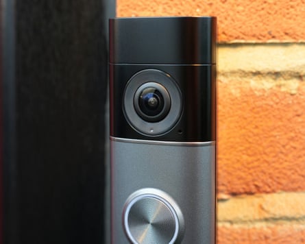The camera lens of the Ring Wired Video Doorbell Pro 3.