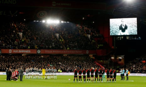 General view during a minutes silence for the victims of the devastating events in Israel and Palestine and for the passing of former Manchester United player Bobby Charlton.