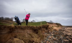 SallyAnn Gibson on the 5th hole at Alnmouth village golf club, which is under threat from coastal erosion.