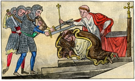 Becket being martyred, from a 13th-century drawing by the Benedictine monk Matthew Paris