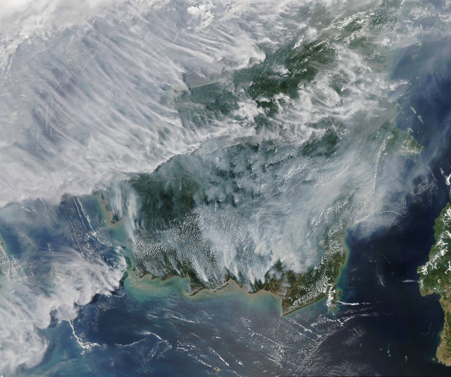 Smoke hovering over Kalimantan in Indonesian in September 2019.