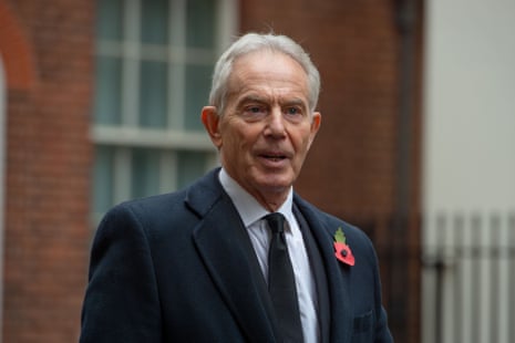 Tony Blair arrives at Downing Street for the Remembrance Sunday service.