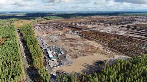 Aerial view of cleared forest land in Muhos, Finland, future site of Google's data centre