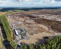 An aerial view shows the site where Google's data centre was set to be built in Muhos,