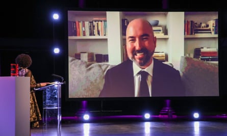 Stuart speaks on screen at the 2020 Booker prize ceremony on Thursday, after learning he had won.