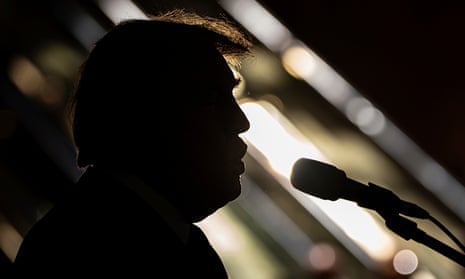 Donald Trump speaks during a news conference at Trump Tower on 31 May.