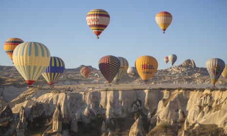 Up and away … a hot-air balloon ride over Cappadocia, Turkey.