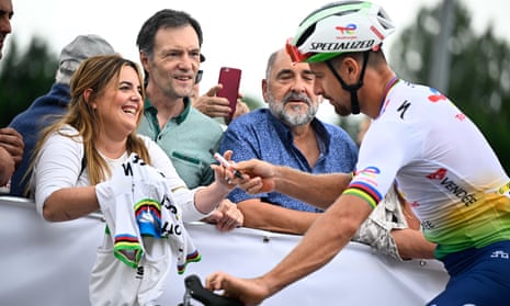 Peter Sagan (Total Direct Energie) signs an autograph for a fan.