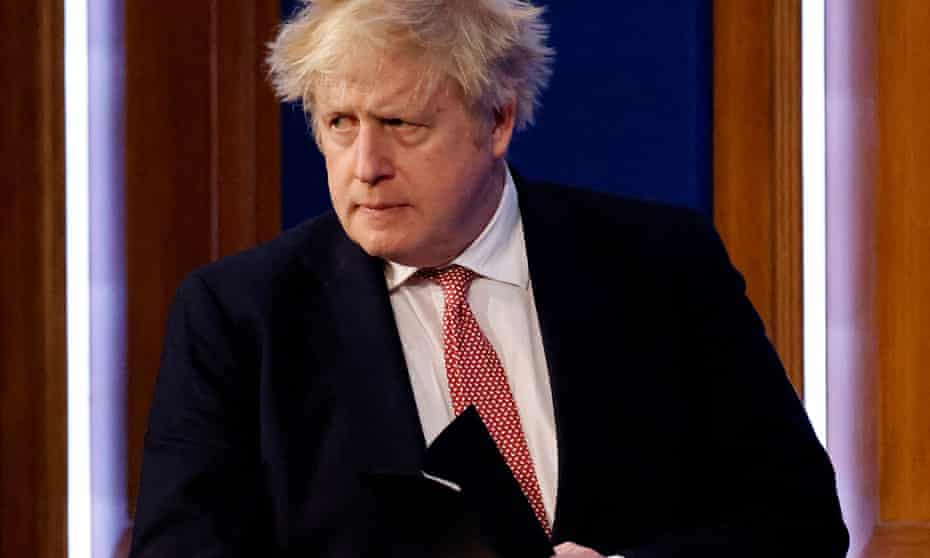 Boris Johnson at the Downing Street press conference on the government's long-term Covid-19 plan on 21 February.